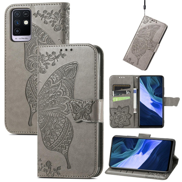 Butterfly Love Flowers Embossed Horizontal Flip Leatherette Case with Holder & Card Slots & Wallet & Lanyard - Infinix Note 10(Gray)