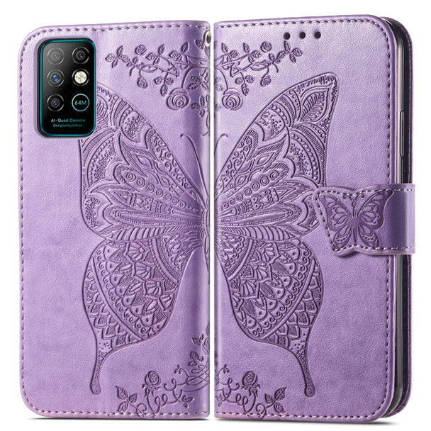 Butterfly Love Flowers Embossed Horizontal Flip Leatherette Case with Holder & Card Slots & Wallet & Lanyard - Infinix Note 8(Light Purple)