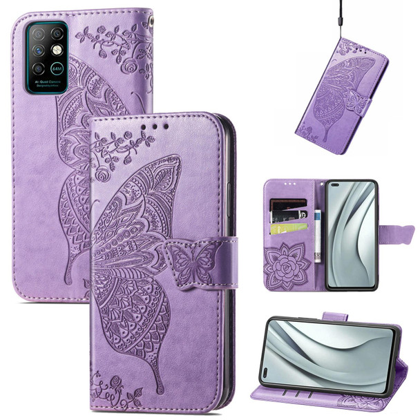 Butterfly Love Flowers Embossed Horizontal Flip Leatherette Case with Holder & Card Slots & Wallet & Lanyard - Infinix Note 8(Light Purple)
