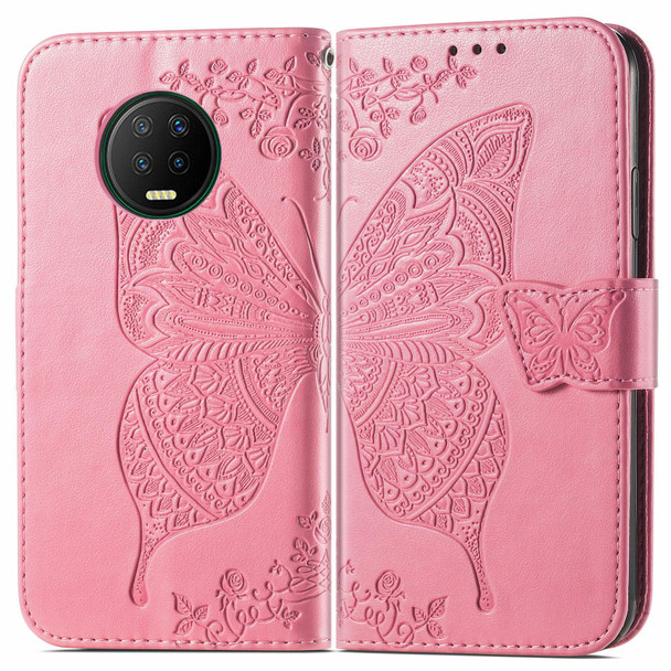 Butterfly Love Flowers Embossed Horizontal Flip Leatherette Case with Holder & Card Slots & Wallet & Lanyard - Infinix Note 7(Pink)