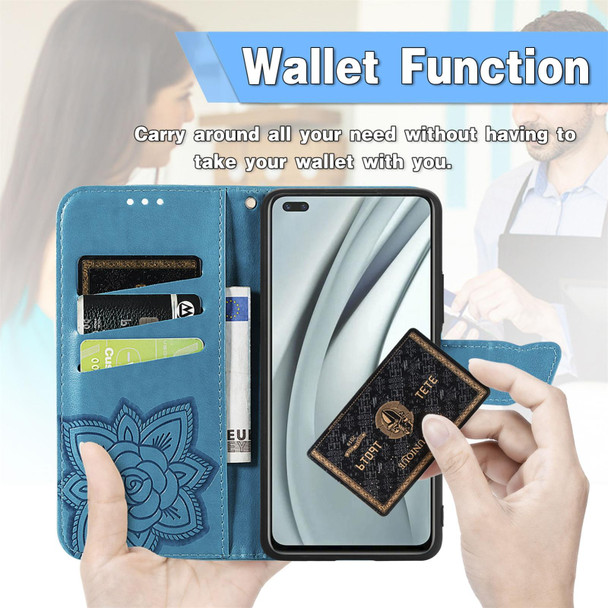 Butterfly Love Flowers Embossed Horizontal Flip Leatherette Case with Holder & Card Slots & Wallet & Lanyard - Infinix Note 8(Blue)