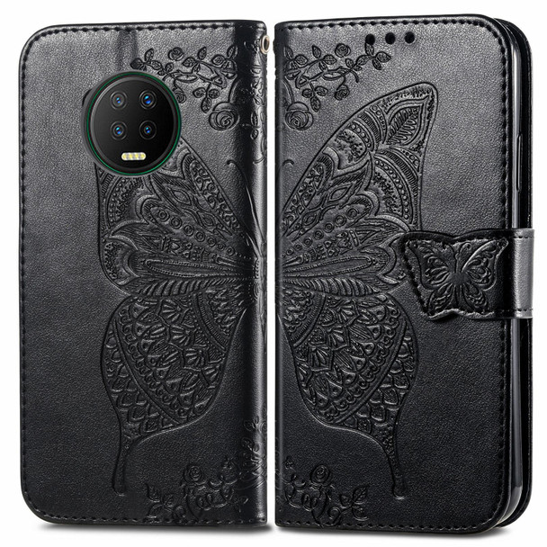 Butterfly Love Flowers Embossed Horizontal Flip Leatherette Case with Holder & Card Slots & Wallet & Lanyard - Infinix Note 7(Black)