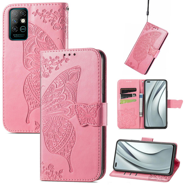 Butterfly Love Flowers Embossed Horizontal Flip Leatherette Case with Holder & Card Slots & Wallet & Lanyard - Infinix Note 8(Pink)