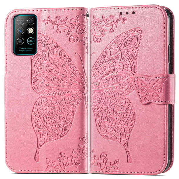 Butterfly Love Flowers Embossed Horizontal Flip Leatherette Case with Holder & Card Slots & Wallet & Lanyard - Infinix Note 8(Pink)