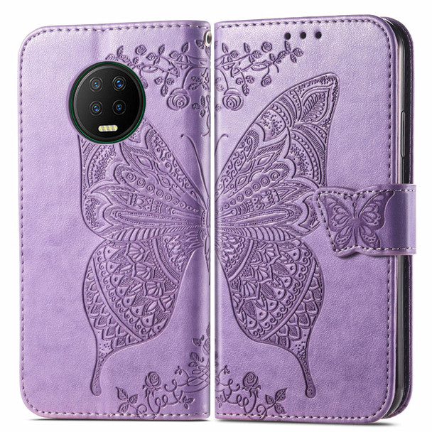 Butterfly Love Flowers Embossed Horizontal Flip Leatherette Case with Holder & Card Slots & Wallet & Lanyard - Infinix Note 7(Light Purple)