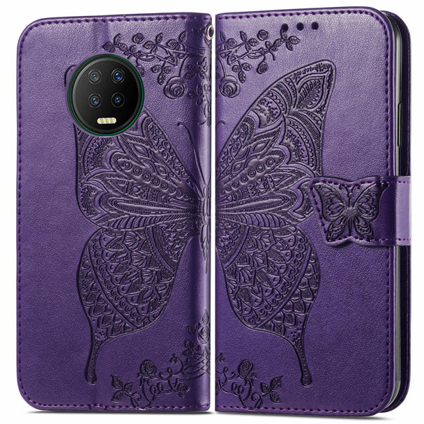 Butterfly Love Flowers Embossed Horizontal Flip Leatherette Case with Holder & Card Slots & Wallet & Lanyard - Infinix Note 7(Dark Purple)