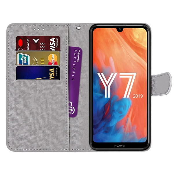 Huawei Y7 (2019) / Enjoy 9 Coloured Drawing Cross Texture Horizontal Flip PU Leather Case with Holder & Card Slots & Wallet & Lanyard(Big Cat Holding Kitten)