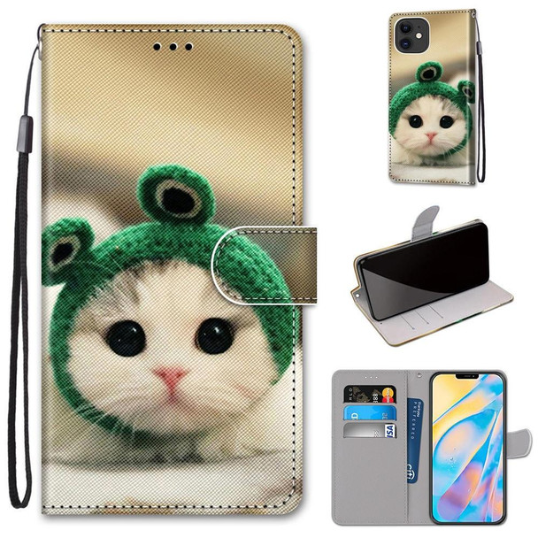 Coloured Drawing Cross Texture Horizontal Flip PU Leatherette Case with Holder & Card Slots & Wallet & Lanyard - iPhone 12 mini(Frog Kitten)