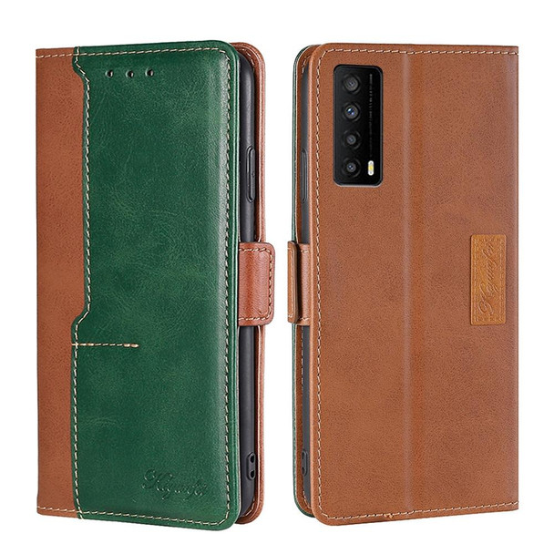 TCL Stylus 5G Contrast Color Side Buckle Leather Phone Case(Light Brown + Green)