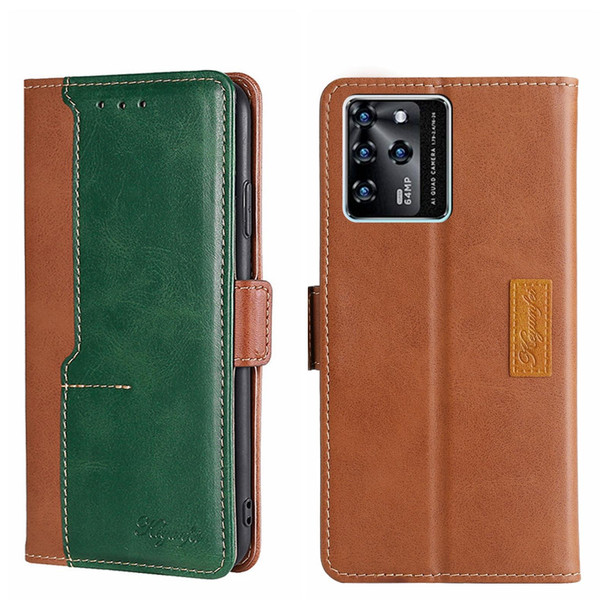 ZTE Blade V30 Contrast Color Side Buckle Leather Phone Case(Light Brown + Green)