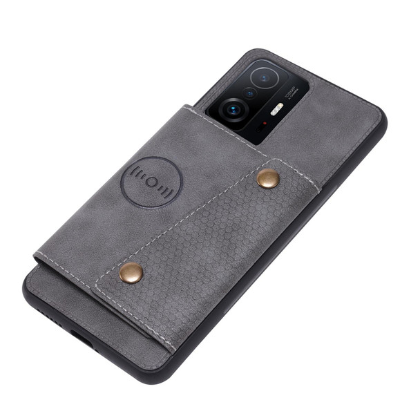 Xiaomi 11T Double Buckle PU + TPU Magnetic Phone Case(Grey)