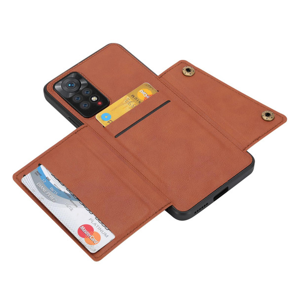 Xiaomi Redmi Note 11 /Note 11S 4G Double Buckle Card Slots Magnetic Phone Case(Brown)