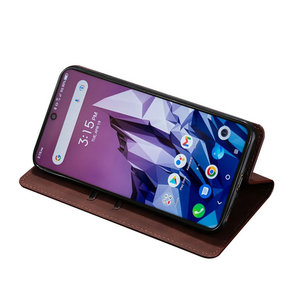 Alcatel 1B 2022 Skin Feel Magnetic Horizontal Flip Leatherette Phone Case(Dark Brown)