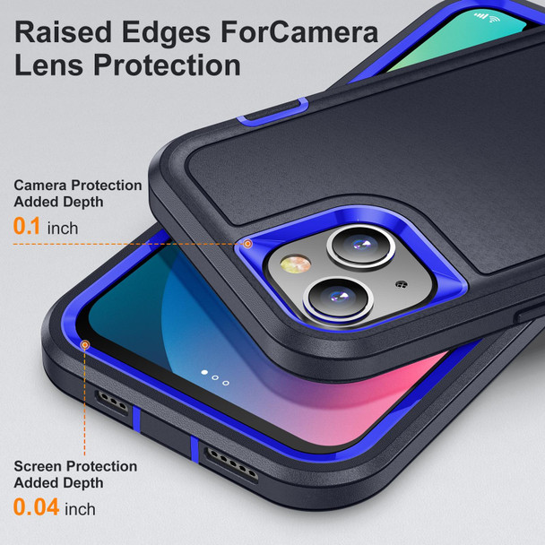 3 in 1 Rugged Holder Phone Case - iPhone 13(Dark Blue+Sapphire Blue)