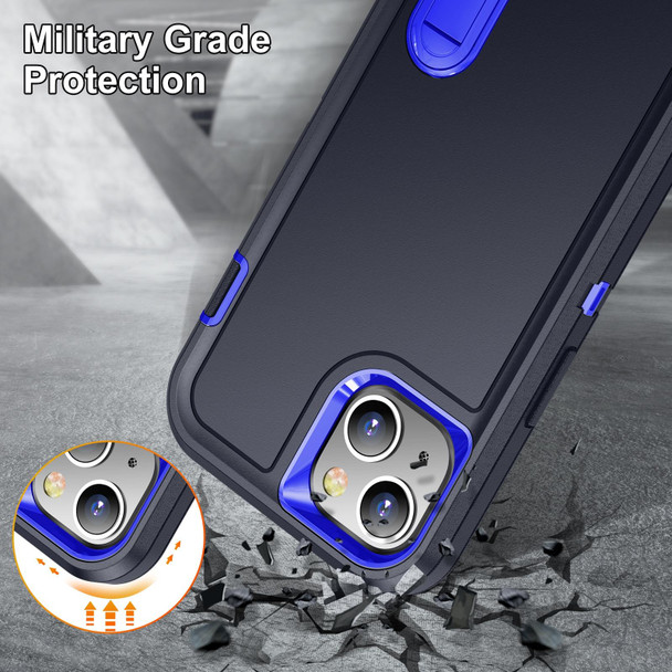 3 in 1 Rugged Holder Phone Case - iPhone 13(Dark Blue+Sapphire Blue)