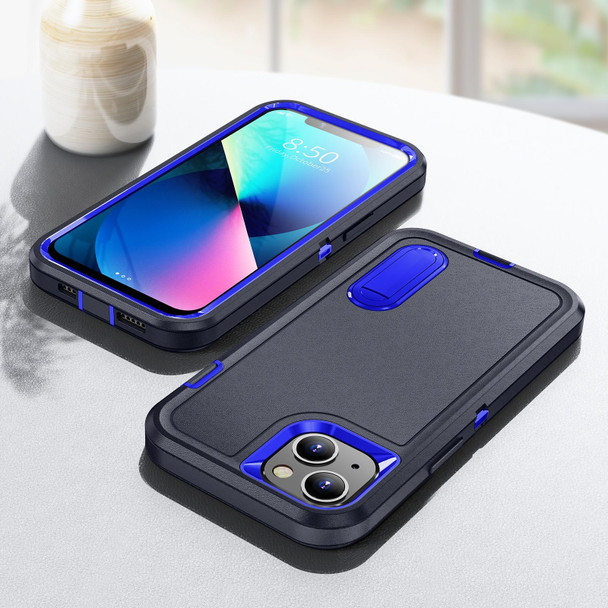 3 in 1 Rugged Holder Phone Case - iPhone 13(Dark Blue+Sapphire Blue)
