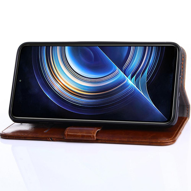 Xiaomi Redmi K50 Gaming / Poco F4 GT Geometric Stitching Horizontal Flip Leather Phone Case(Dark Brown)