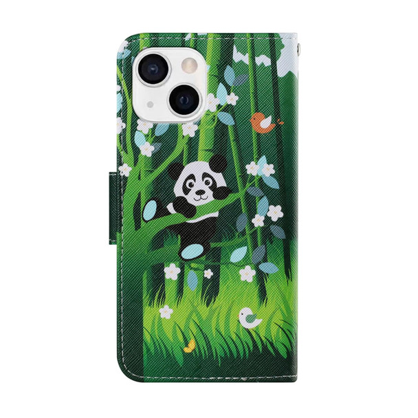 Coloured Drawing Pattern Leatherette Phone Case - iPhone 13 mini(Panda)