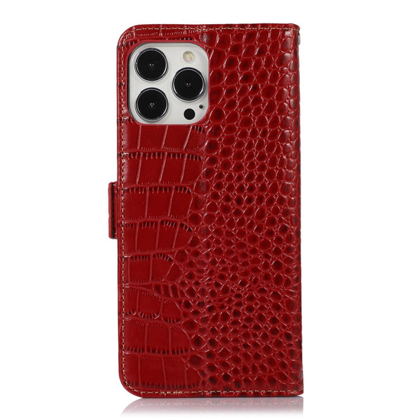 Crocodile Top Layer Cowhide Leatherette Phone Case - iPhone 13 Pro Max(Red)