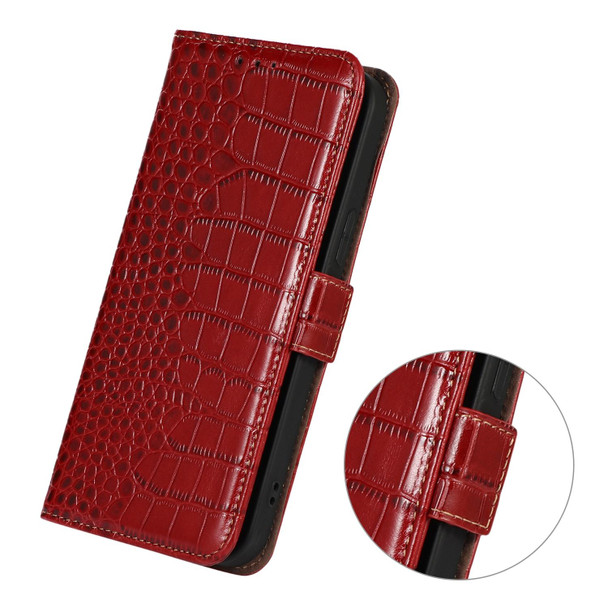 Crocodile Top Layer Cowhide Leatherette Phone Case - iPhone 13 Pro Max(Red)