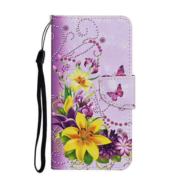 Colored Drawing Pattern Flip Leatherette Case - iPhone 13(Yellow Flower Butterfly)