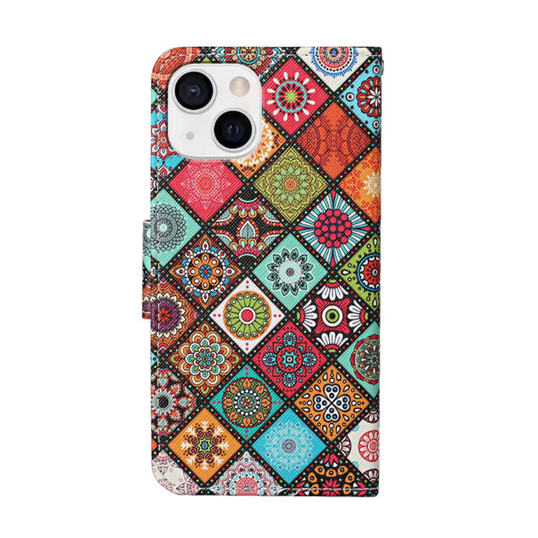 Colored Drawing Pattern Flip Leatherette Case - iPhone 13(Ethnic Style)