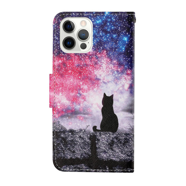 Colored Drawing Pattern Horizontal Flip Leatherette Phone Case - iPhone 13 Pro(Starry Cat)