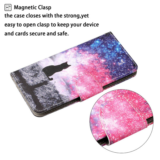 Colored Drawing Pattern Horizontal Flip Leatherette Phone Case - iPhone 13 mini(Starry Cat)