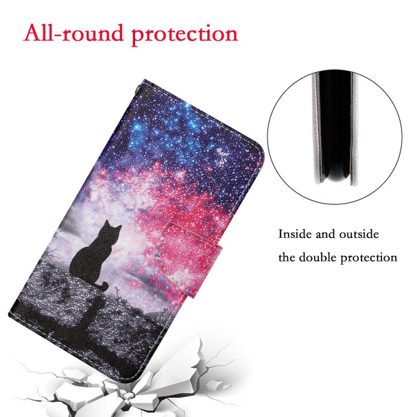 Colored Drawing Pattern Horizontal Flip Leatherette Phone Case - iPhone 13 Pro Max(Starry Cat)