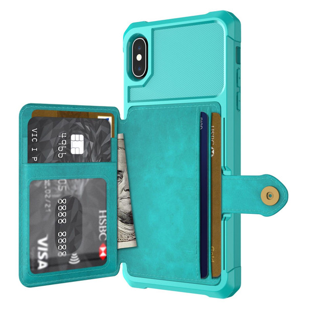 Magnetic Wallet Card Bag Leather Case - iPhone XS Max(Cyan)