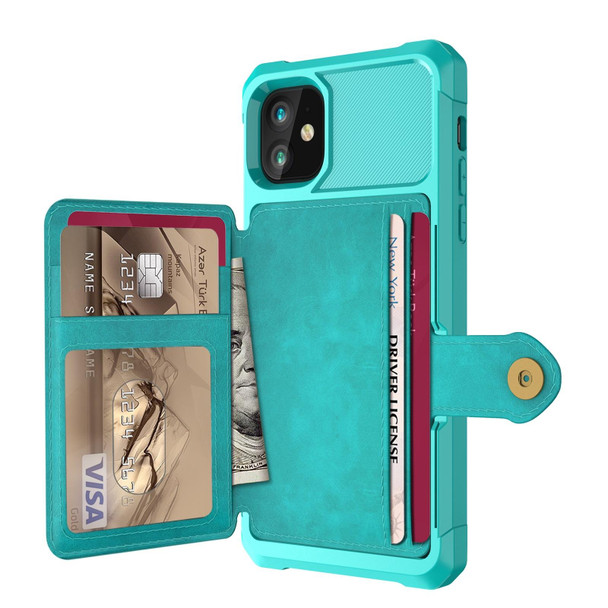 Magnetic Wallet Card Bag Leather Case - iPhone 12 mini(Cyan)