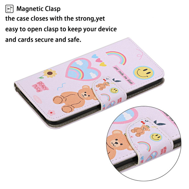 Colored Drawing Pattern Flip Leatherette Case - iPhone 13 Pro Max(Smiley Bear)