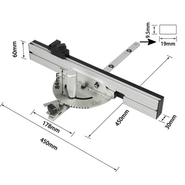 Woodworking Pusher Slide Ruler Woodworking Table Saw Measuring Tool, Style:Aluminum Handle + 450mm  Limit