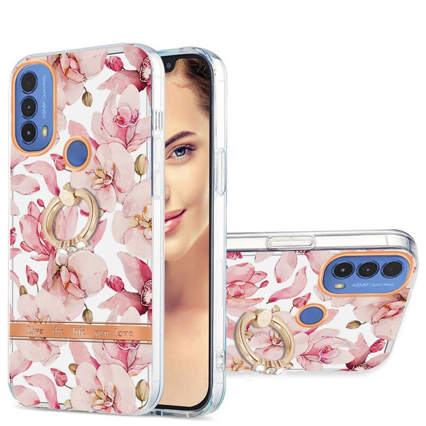 Motorola Moto E20 / E30 / E40 Ring IMD Flowers TPU Phone Case(Pink Gardenia)