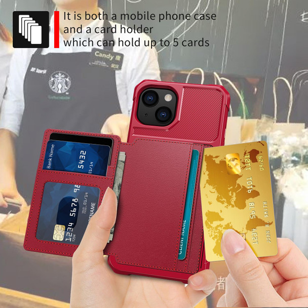 Magnetic Wallet Card Bag Leather Case - iPhone 13 mini(Red)