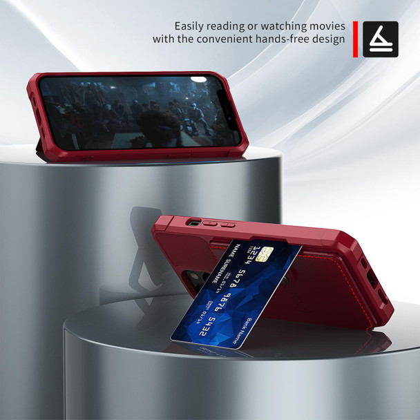 Magnetic Wallet Card Bag Leather Case - iPhone 13 mini(Red)