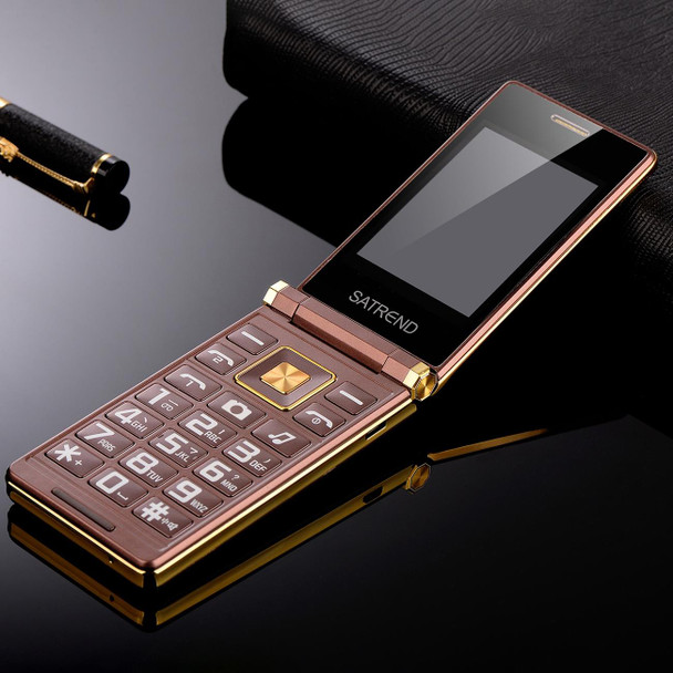 SATREND A15-M Dual-screen Flip Elder Phone, 3.0 inch + 1.77 inch, MTK6261D, Support FM, Network: 2G, Big Keys, Dual SIM(Coffee)