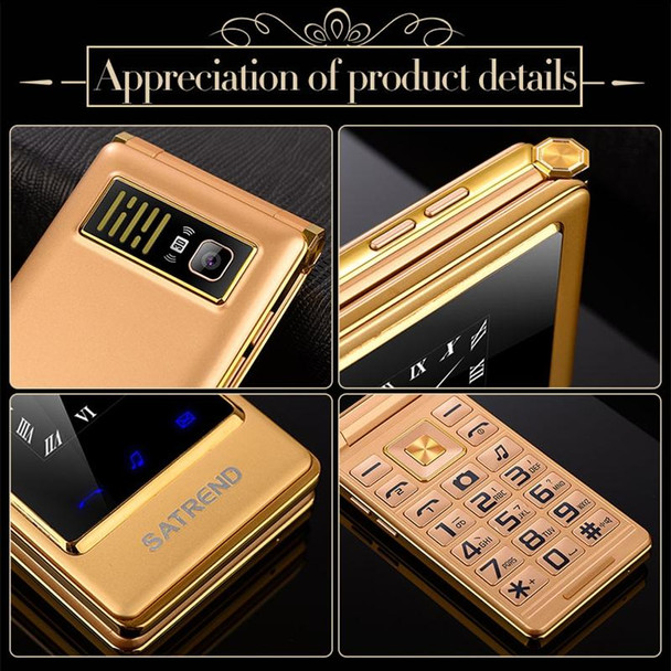 SATREND A15-M Dual-screen Flip Elder Phone, 3.0 inch + 1.77 inch, MTK6261D, Support FM, Network: 2G, Big Keys, Dual SIM(Coffee)