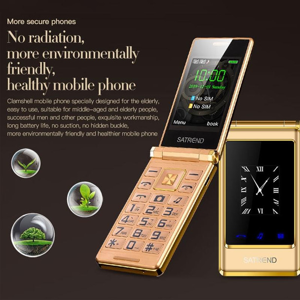 SATREND A15-M Dual-screen Flip Elder Phone, 3.0 inch + 1.77 inch, MTK6261D, Support FM, Network: 2G, Big Keys, Dual SIM(Coffee)