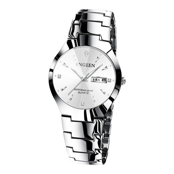 FNGEEN 5808 Men Fashion Steel Strap Quartz Watch Couple Watch(Stainless Stee White Surface)