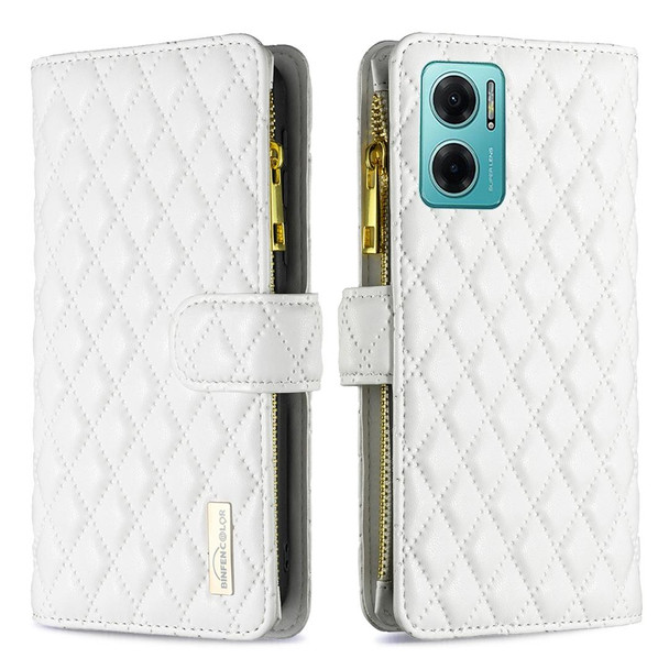 Xiaomi Redmi 10 5G / Note 11E Diamond Lattice Zipper Wallet Leather Flip Phone Case(White)