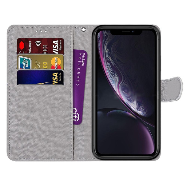 Coloured Drawing Cross Texture Horizontal Flip PU Leatherette Case with Holder & Card Slots & Wallet & Lanyard - iPhone XR(Chrysanthemum Pink White Purple)