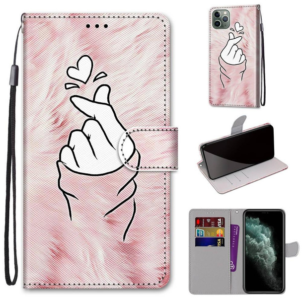 Coloured Drawing Cross Texture Horizontal Flip PU Leatherette Case with Holder & Card Slots & Wallet & Lanyard - iPhone 11 Pro Max(Pink Hands Heart)