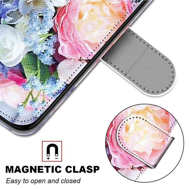 Coloured Drawing Cross Texture Horizontal Flip PU Leatherette Case with Holder & Card Slots & Wallet & Lanyard - iPhone SE 2022 / SE 2020 / 8 / 7(Light Pink Bouquet)