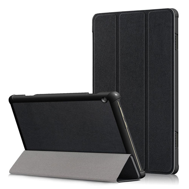 3-folding Custer Texture Deformation Flip Leatherette Case for Lenovo Tab M10 TB-X605F / X505F(Black)