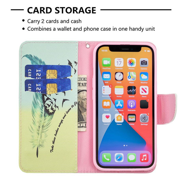 Colored Drawing Pattern Horizontal Flip Leatherette Case with Holder & Card Slots & Wallet - iPhone 13 mini(Feather)