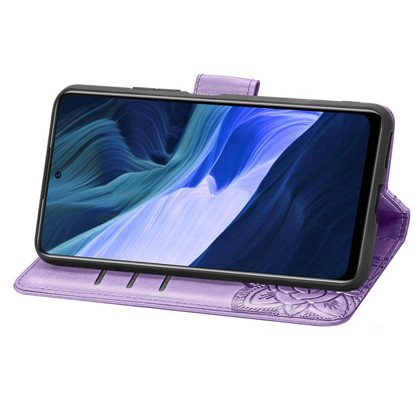 Butterfly Love Flowers Embossed Horizontal Flip Leatherette Case with Holder & Card Slots & Wallet & Lanyard - Infinix Note 10(Light Purple)