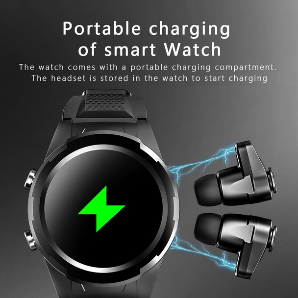 F6 1.28 inch IPS Screen 2 in 1 Bluetooth Earphone Smart Watch, Support Heart Rate & Blood Oxygen Monitoring / Bluetooth Music, Style:Silicone Strap(Black)