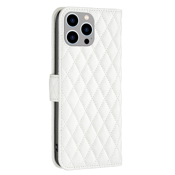 Diamond Lattice Wallet Leatherette Flip Phone Case - iPhone 14 Pro Max(White)