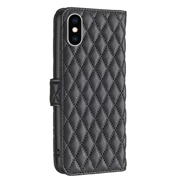 Diamond Lattice Wallet Leatherette Flip Phone Case - iPhone XS Max(Black)